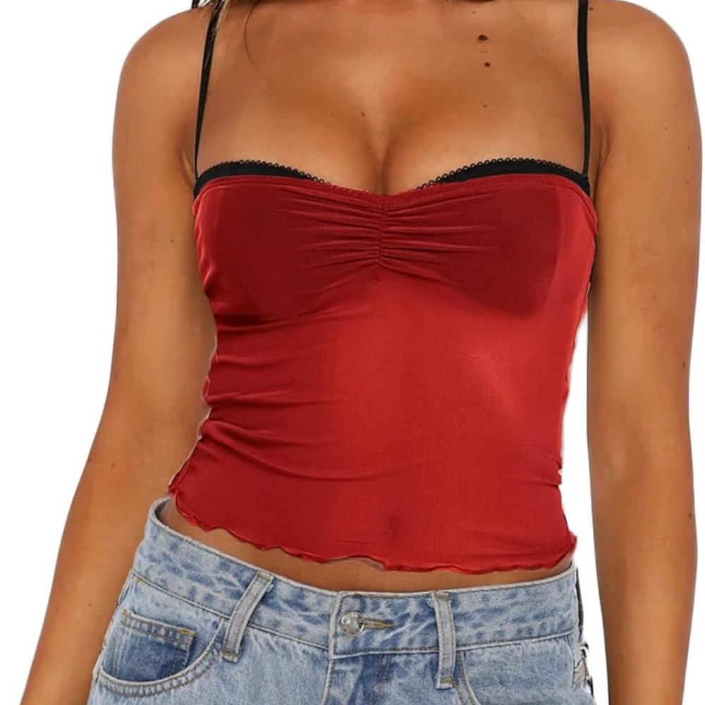 Amazon Red Bustier Crop Camisole with Black Straps